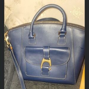 Dooney & Bourke Navy Blue Satchel with Gold Accents
